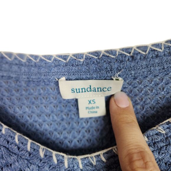SUNDANCE Sweater Womens XS Blue Thick Stitch Thermal V Neck Top Cabincore - Picture 8 of 9